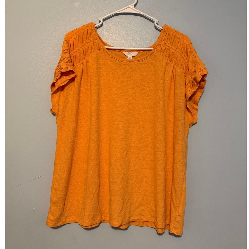 Time and Tru XXL 20 Linen Blend Smocked Shoulder Top Short Sleeve Blouse 1811